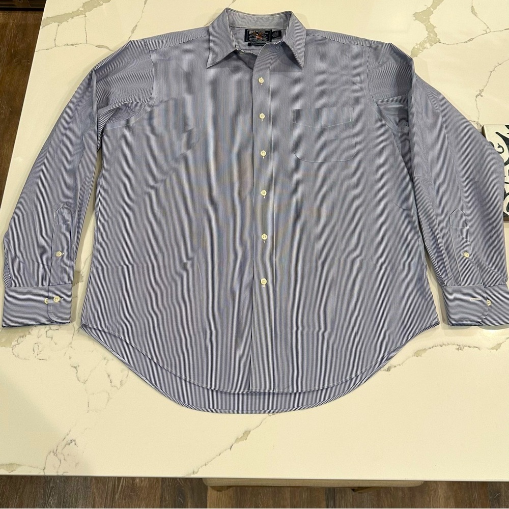 American Living Men’s Blue White Striped Button Down Dress Shirt 16 - 34/35